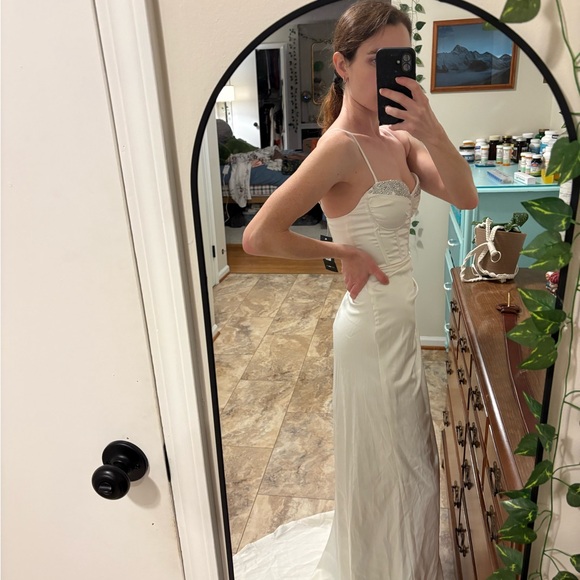 Fashion Nova White Silk Asymmetrical Dress - Picture 2 of 8